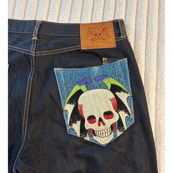 Ed Hardy Other - Ed Hardy Christian Audigier Fully Embroidered Blue skull Jeans 2009 Men’s 40x34